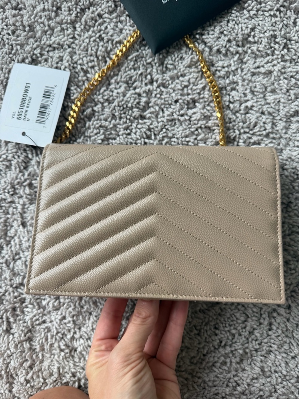 Saint Laurent Beige Quilted Leather Crossbody with Gold YSL Chain - Picture 4 of 12